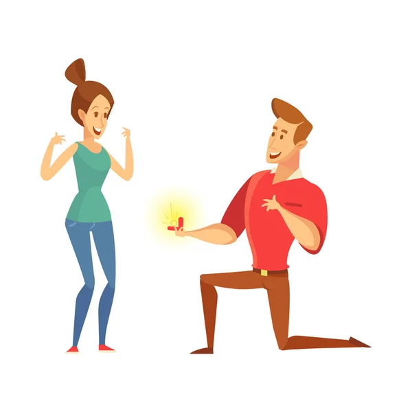 Hombre Ofrece Una Chica Para Casarse Propuesta Matrimonio Ilustración Vectorial — Vector de stock