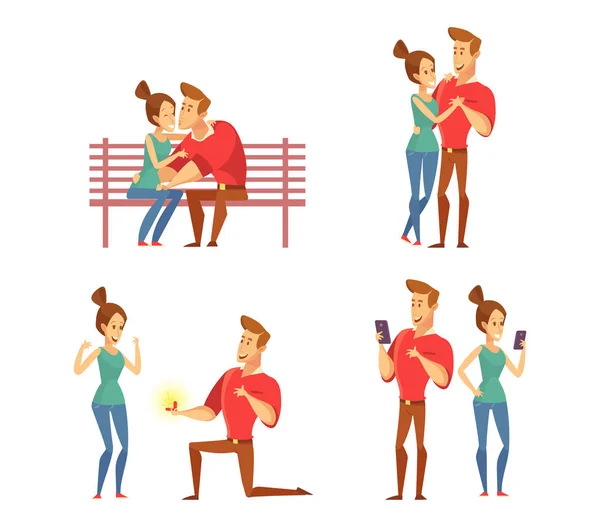 Junge Frau Und Mann Bei Einem Romantischen Date Liebhaber Küssen — Stockvektor