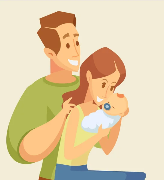 幸福的夫妇与新生的婴孩 幸福的全家福 爸爸和孩子平面样式中的矢量插图 — 图库矢量图片