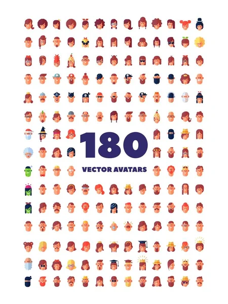 180 Avatars Vectoriels Plats Frais Personnages Masculin Féminin Cartoon Style — Image vectorielle