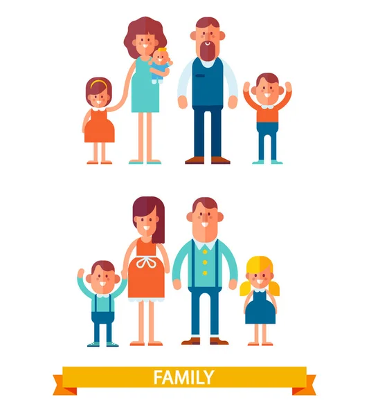Conjunto Vectorial Personajes Estilo Plano Una Gran Familia Juntos Dibujos — Vector de stock