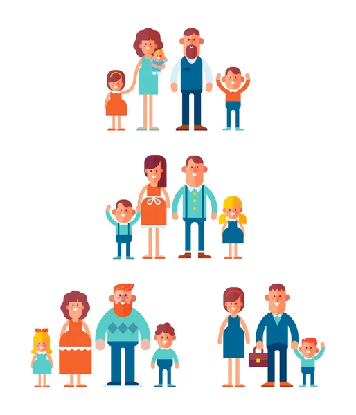 Vektorsatz Von Zeichen Flachem Stil Große Familie Zusammen Zeichentrickvektorillustration — Stockvektor