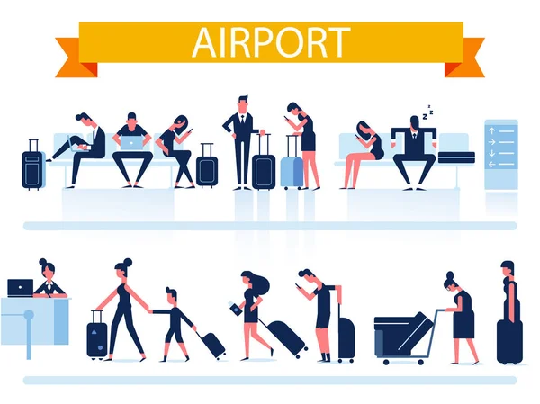 Pessoas Sentadas Terminal Aeroporto Elementos Infográficos Conceito Viagem Negócios Ilustração — Vetor de Stock