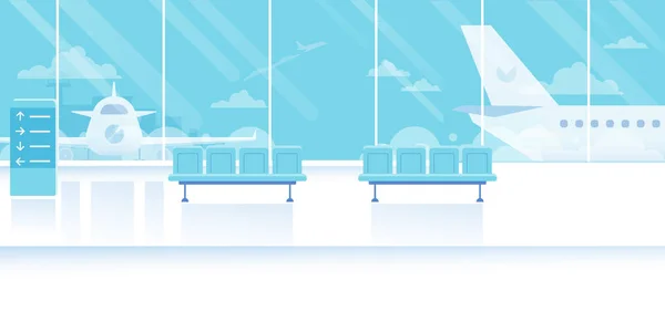 Sala Espera Del Aeropuerto Horizontal Banner Concepto Viaje Ilustración Vectores — Vector de stock