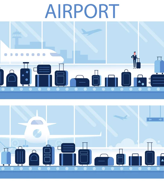 空港ホールでコンベア ベルト インフォ グラフィックの要素 旅行の概念 フラットのベクトル図 — ストックベクタ