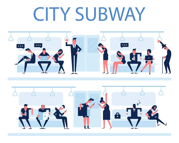 Transporte Público Ciudad Pasajeros Metro Ciudad Dentro Del Tren Subterráneo — Vector de stock