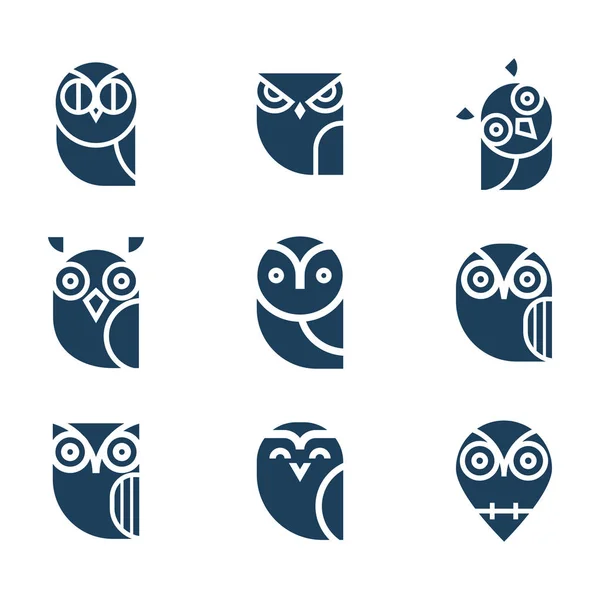 Colección Iconos Glifos Búho Conjunto Elementos Diseño Búhos Vectoriales Emblemas — Vector de stock