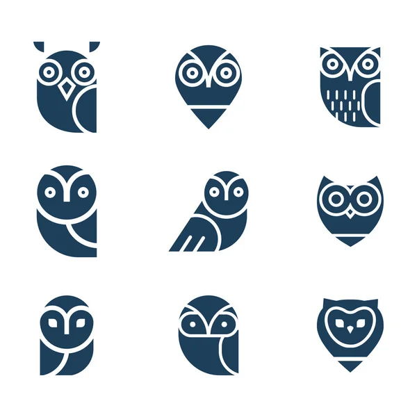 フクロウのグリフ アイコンのコレクション エンブレムのデザイン学校 教育の看板 ロゴの要素とベクトル フクロウ セット — ストックベクタ