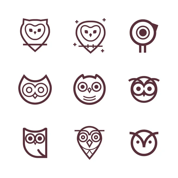猫头鹰轮廓图标集合 一套大纲猫头鹰和标志设计元素为学校 教育标志 独特的设计插图 — 图库矢量图片