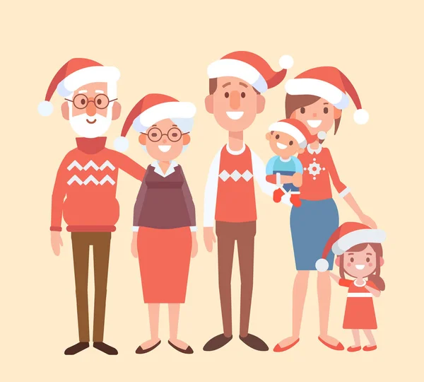 Feliz Navidad Año Nuevo Familia Feliz Juntos Mamá Papá Hijos — Vector de stock