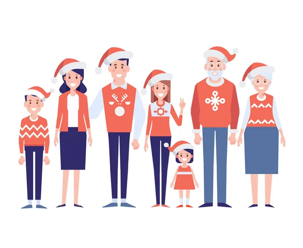 Feliz Natal Ano Novo Uma Família Feliz Juntos Mãe Pai —  Vetores de Stock