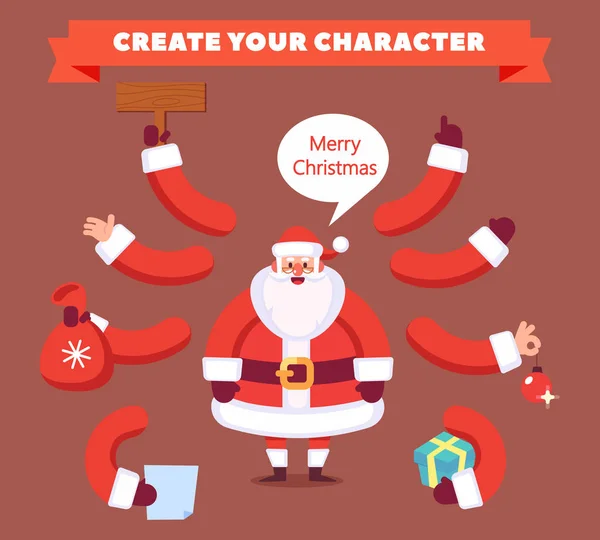 Frohe Weihnachten Und Neues Jahr Glücklicher Weihnachtsmann Erschaffe Deinen Charakter — Stockvektor