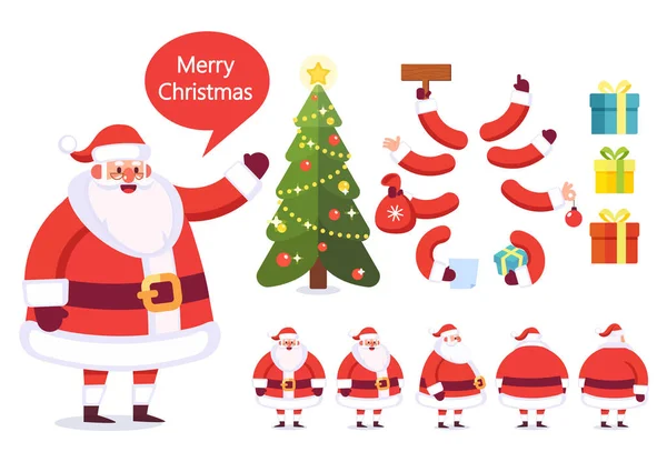 Santa Claus Frente Lado Espalda Ver Personaje Animado Constructor Personajes — Vector de stock