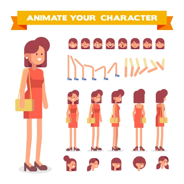 Front Side Back View Animated Character Young Lady Character Constructor — Stock Vector