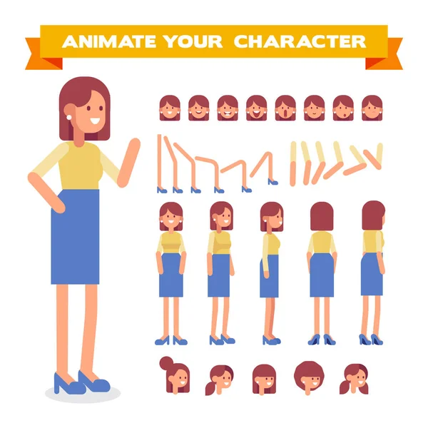 Frente Lado Espalda Ver Personaje Animado Jovencita Constructora Personajes Con — Archivo Imágenes Vectoriales