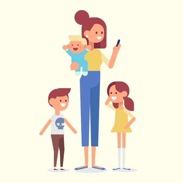 Mãe Com Filhos Ilustração Vetorial —  Vetores de Stock