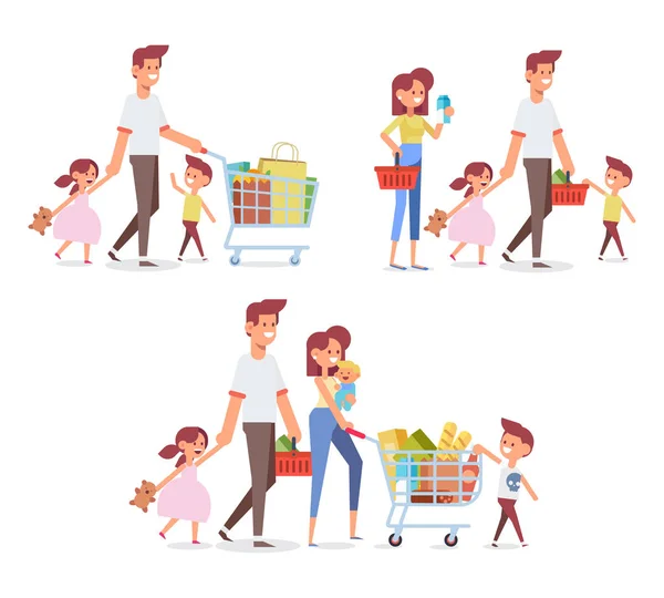 Shopping Famiglia Felice Genitori Con Bambini Felici Grande Vendita Acquisto — Vettoriale Stock