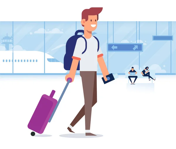 Gente Viajando Diseño Hombre Sonriente Con Pasaporte Listo Para Viajar — Vector de stock