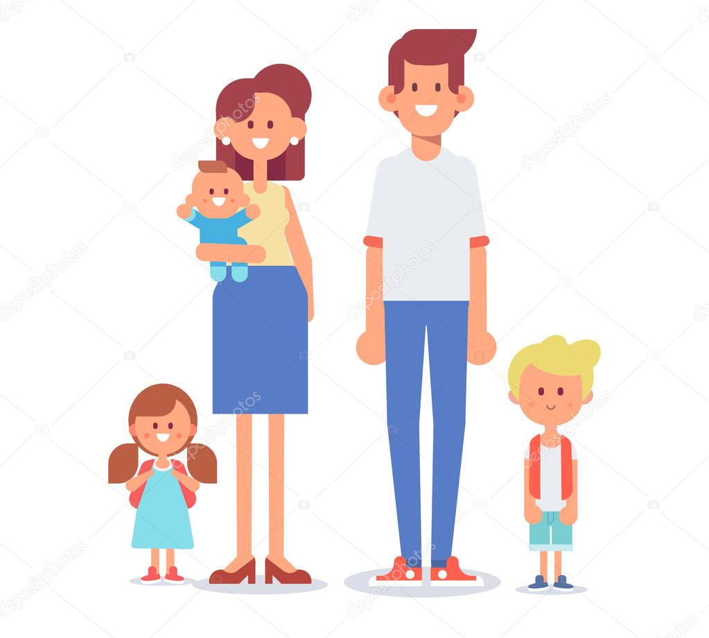 Vector set of characters in a flat style. Happy couple. Family together. Parents with children. Cartoon vector illustration.
