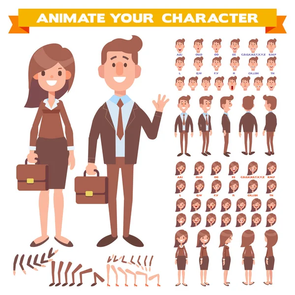 Front Side Back View Animated Characters Business Man Business Woman — Stock Vector