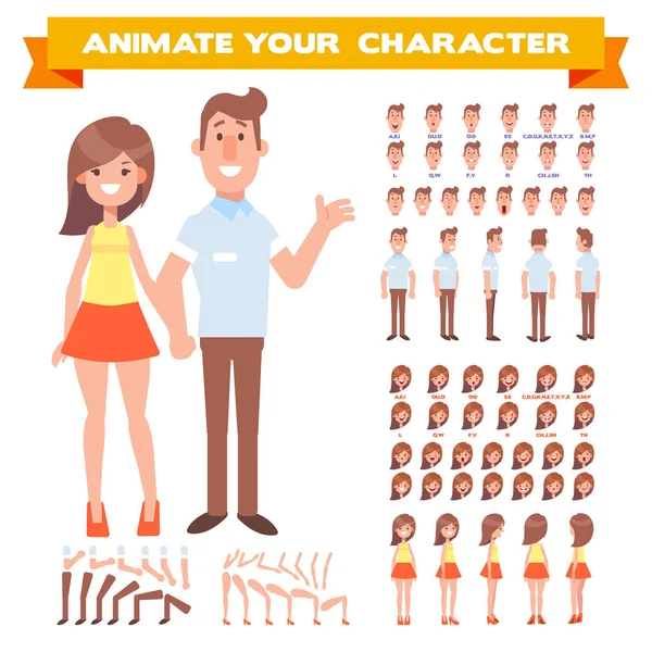 Personnages Animés Devant Côté Vue Arrière Homme Femme Personnages Création — Image vectorielle