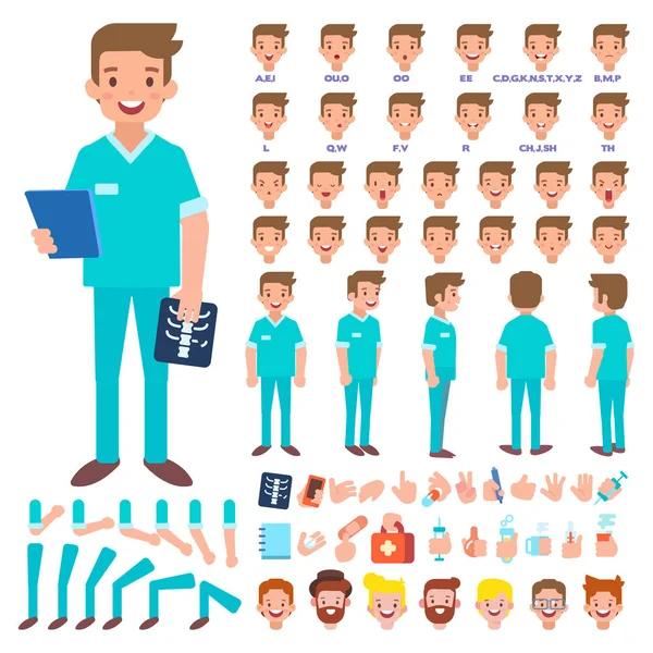 Vector Plano Personagem Médico Masculino Para Suas Cenas Criação Personagens —  Vetores de Stock
