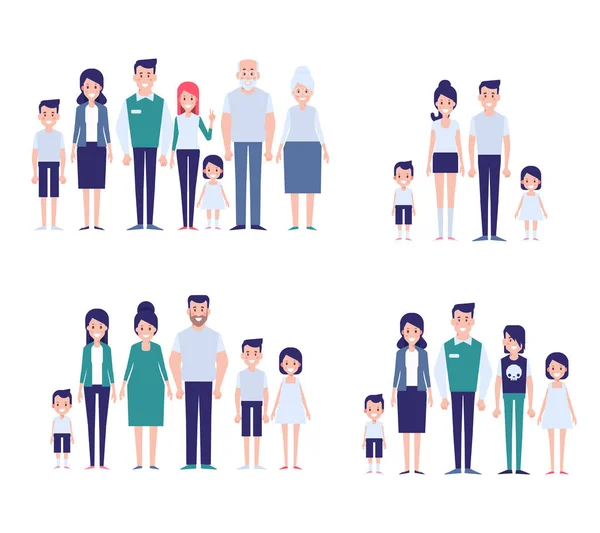 Flat Family Vector Set Big Family Together Info Graphics Elements — Stock Vector