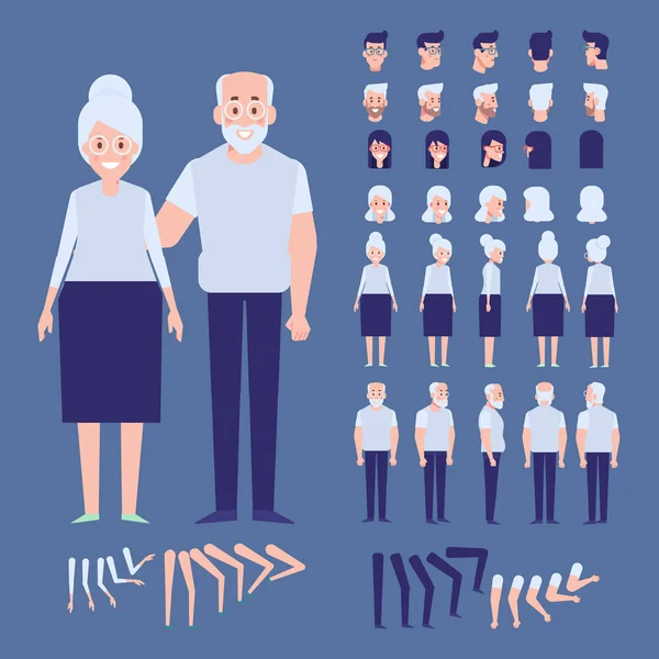 Personnages Animés Devant Côté Vue Arrière Ensemble Création Couple Personnes — Image vectorielle