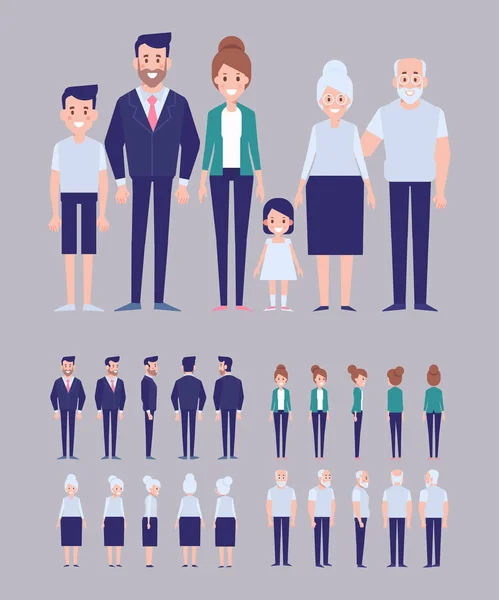 Ensemble Création Personnages Famille Maman Papa Enfants Grand Père Grand — Image vectorielle