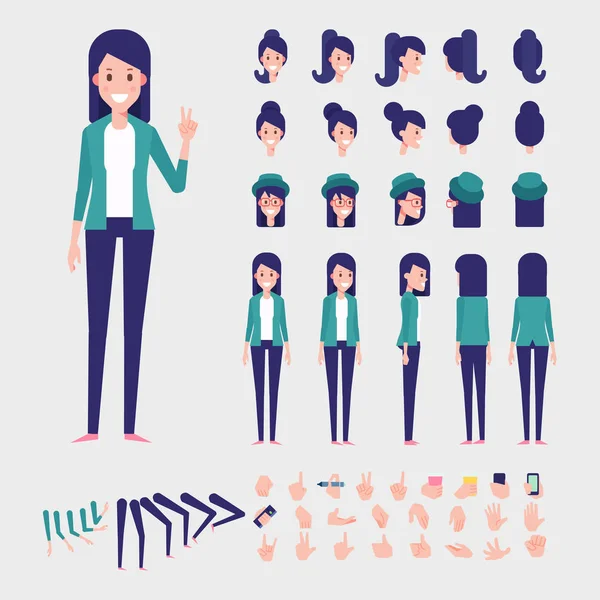 Personaje Mujer Joven Para Tus Escenas Flat Vector Set Creación — Vector de stock