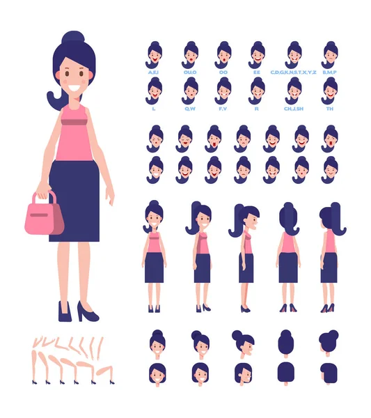 Frente Lado Vista Trasera Personaje Animado Creación Personajes Femeninos Con — Vector de stock