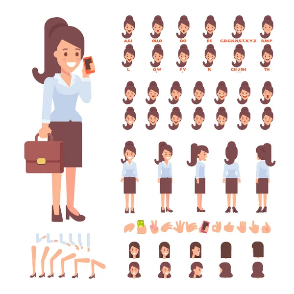 Business Lady Character Your Scenes Character Creation Set Various Views — Stock Vector