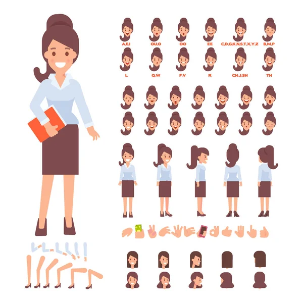 Business Lady Charakter Für Ihre Szenen Zeichensatz Mit Verschiedenen Ansichten — Stockvektor