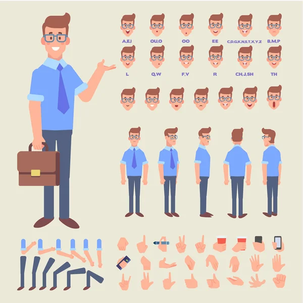 Face Côté Vue Arrière Personnage Animé Création Personnage Manager Masculin — Image vectorielle