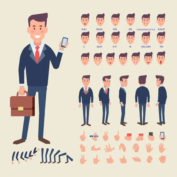 Front Side Back View Animated Character Male Manager Character Creation — Stock Vector