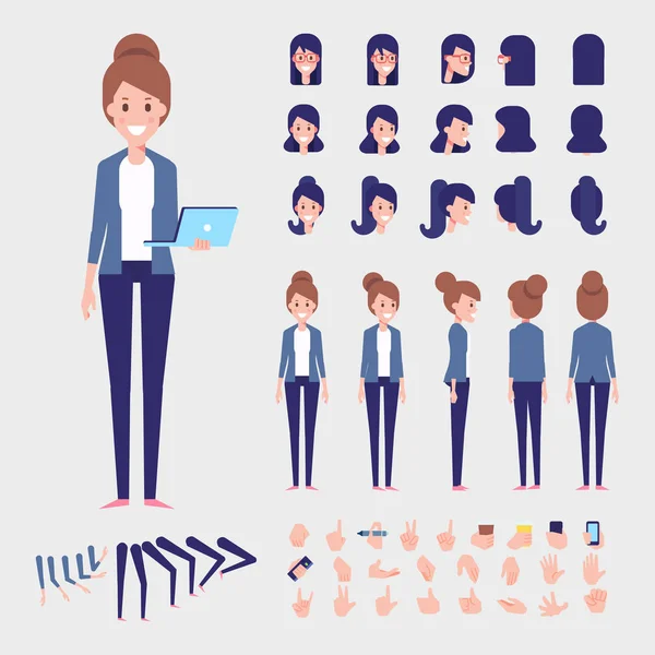 Flat Vector Woman Character Your Scenes Character Creation Set Various — Stock Vector