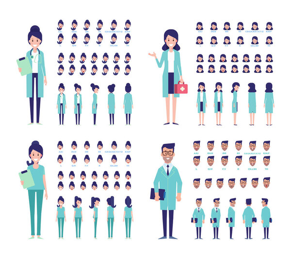 Набор персонажей мужского и женского пола Доктора. Карикатурный стиль, плоская векторная иллюстрация
.