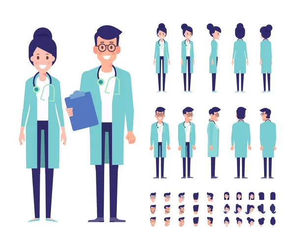 Male Fermale Doctor Character Creation Set Cartoon Style Flat Vector — Stock Vector