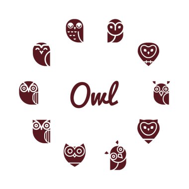 Vektör yuvarlak çerçeve baykuşlar simgesi olan. Karikatür tarzı, düz vektör çizim.