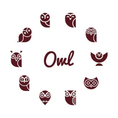 Vektör yuvarlak çerçeve baykuşlar simgesi olan. Karikatür tarzı, düz vektör çizim.