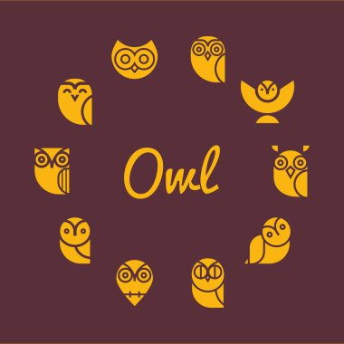 Vektör yuvarlak çerçeve baykuşlar simgesi olan. Karikatür tarzı, düz vektör çizim.