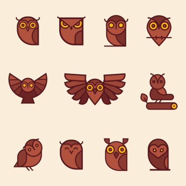 Baykuş renk vektör resim koleksiyonu. Benzersiz gösterim amacıyla tasarım.