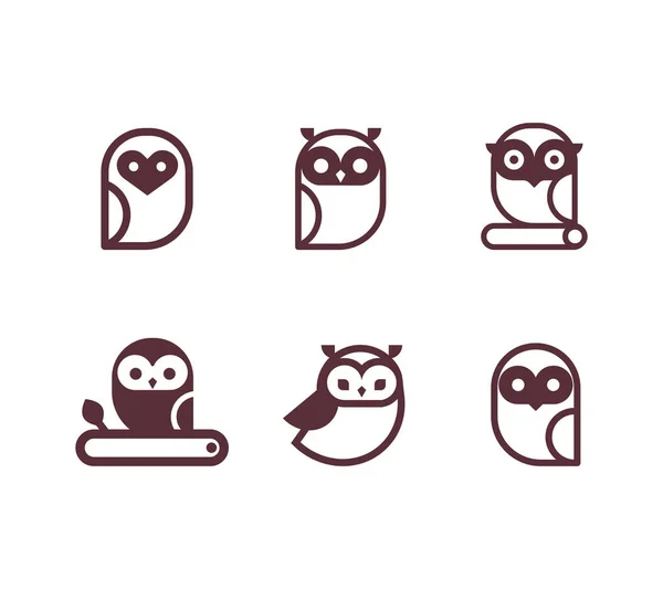 Owl Outline Icons Collection Set Outline Owls Emblems Design Elements — Stock Vector