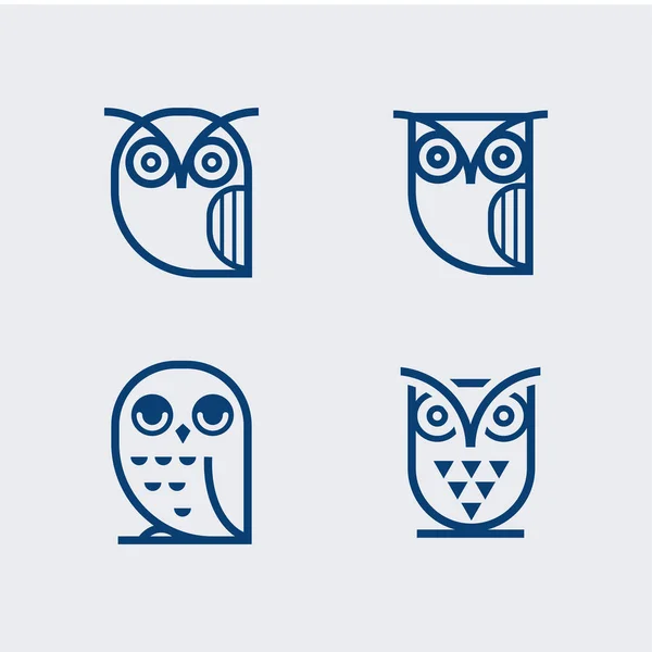 フクロウの概要アイコンのコレクション エンブレムのデザイン学校 教育標識の要素とアウトライン フクロウ セットします 設計のためのユニークなイラスト — ストックベクタ