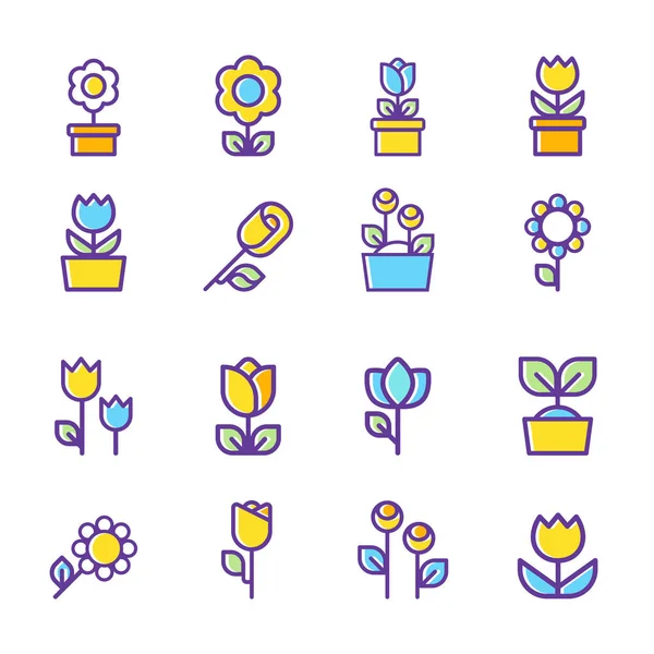 Σύνολο Των Λουλουδιών Γραμμή Εικονιδίων Vector Εικονογράφηση Χρώμα Επίπεδη Σχεδίαση — Διανυσματικό Αρχείο