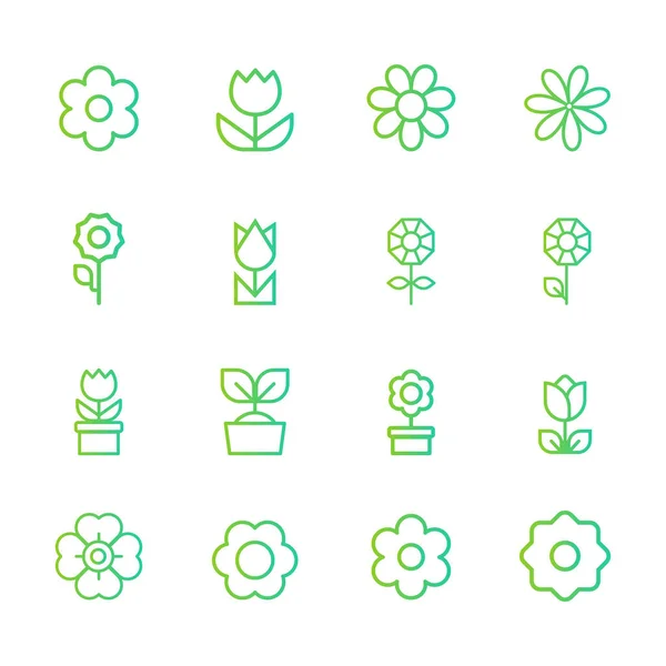 Conjunto Iconos Línea Flores Vector Color Ilustración Diseño Plano — Vector de stock