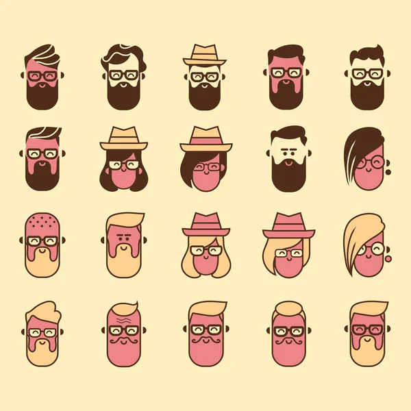 Hipster Pessoas Avatar Set — Vetor de Stock