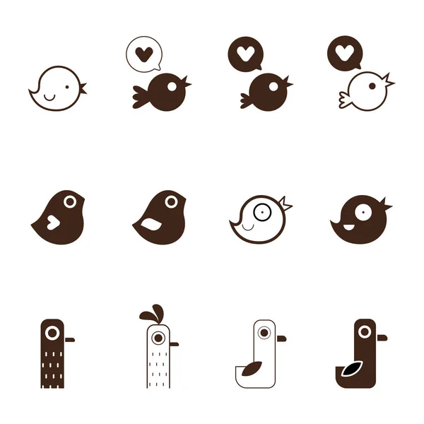 Set Icone Vettoriali Uccello — Vettoriale Stock