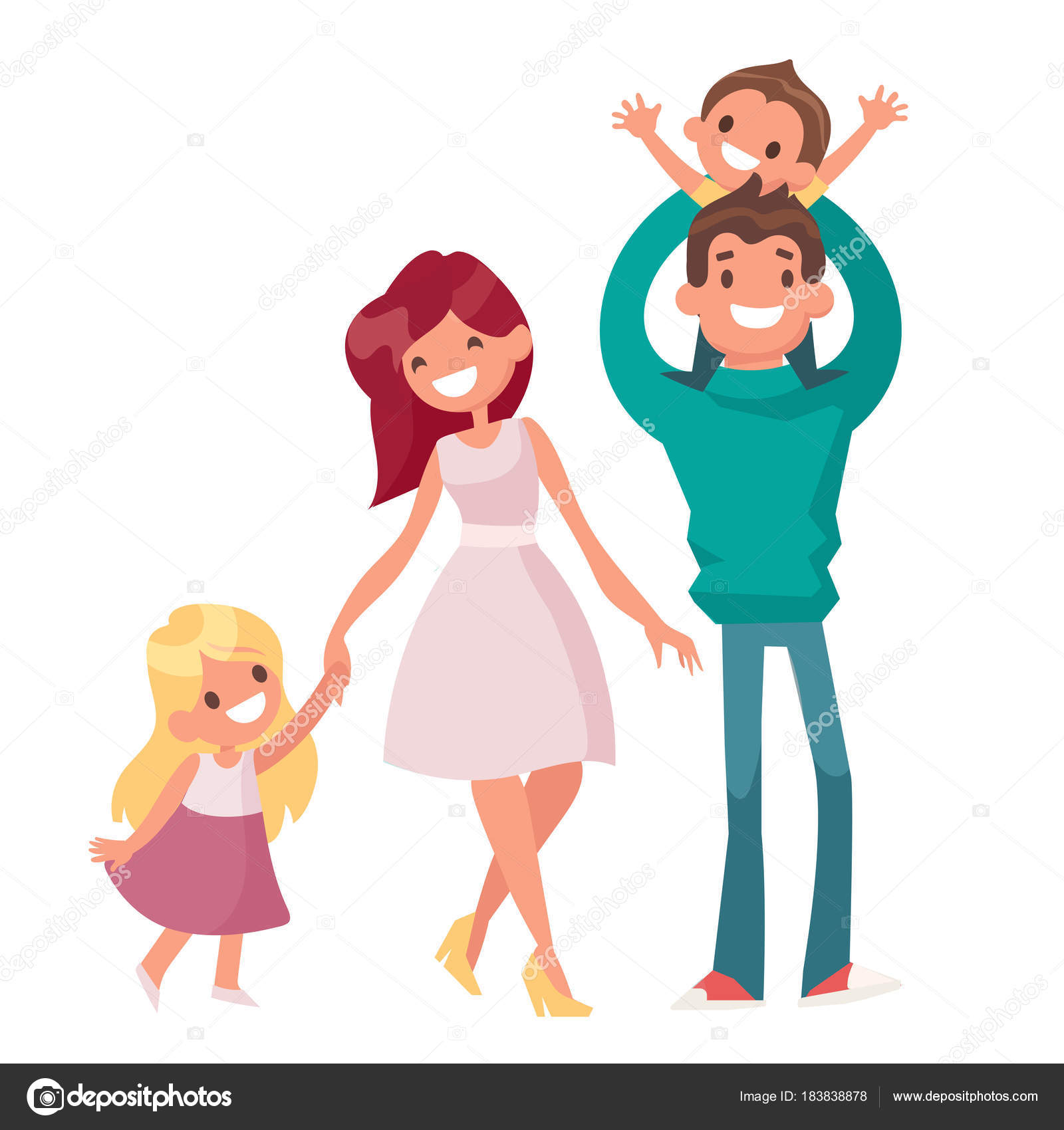 Семья мультяшная на белом фоне