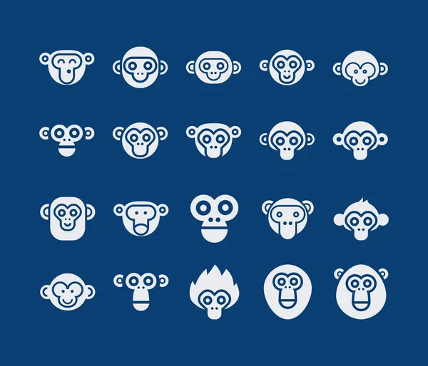 Grande Conjunto Vetorial Ícones Macaco —  Vetores de Stock